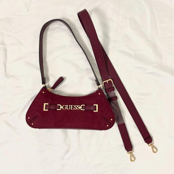 Guess Malva hobo bag Early 2000's Style Mini Shoulder Bag Burgundy Red Gold - Picture 4 of 6